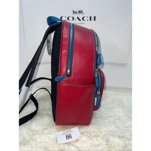 🔥🎁NWT! Coach Court Backpack Colorblock Blue/Red CR768 Msrp:$450.00 - Picture 4 of 12